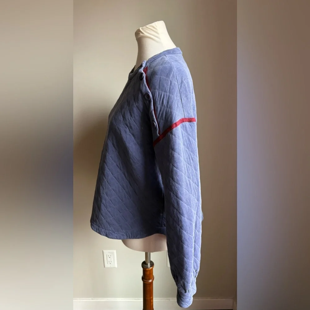 Sundry Quilted Cropped Sweatshirt Pullover In Pigment Moonlight Blue Size 1 - Picture 4 of 15
